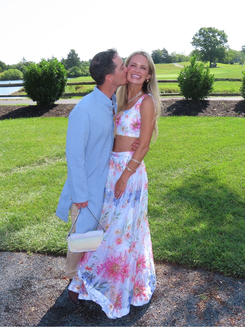 Floral A-Line Maxi Skirt in White and Pink